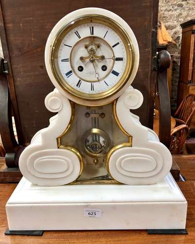 Graverand, Paris, a French brass mounted white marble clock