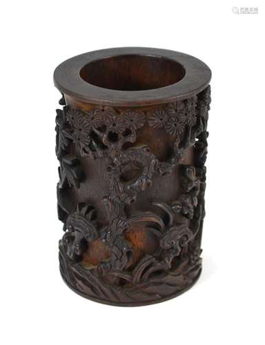 A Chinese bamboo brush pot