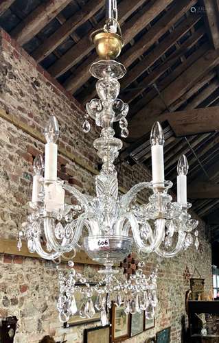 A vintage Venetian clear glass five branch hanging chandelier