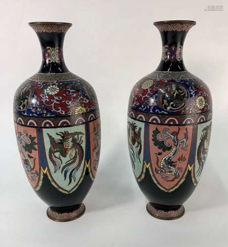 A pair of Chinese ovoid cloisonne vases