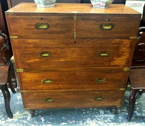 A Victorian brass bound teak campaign chest