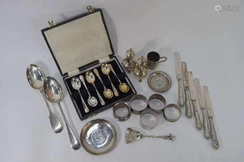 Six silver Hanoverian teaspoons etc.