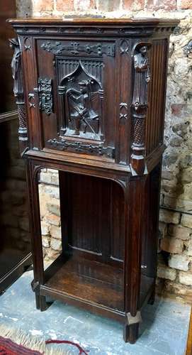 An antique Flemish oak food hutch, carved in the 17th century style