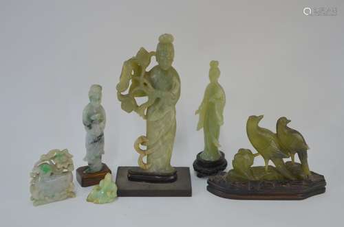 Six green hardstone carved models