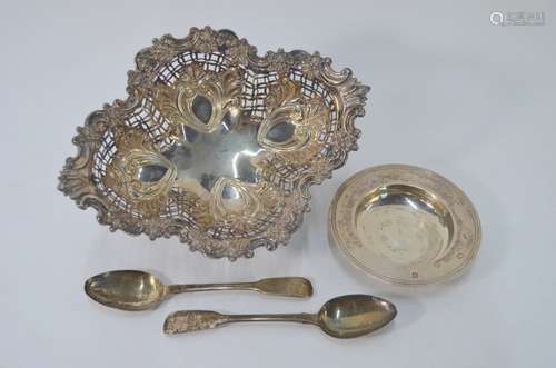 A Mexican Sterling baluster sugar caster, a pin dish and a cylindrical pot