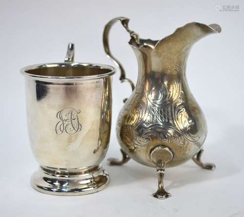 Victorian silver pear-shaped cream jug and a Christening mug