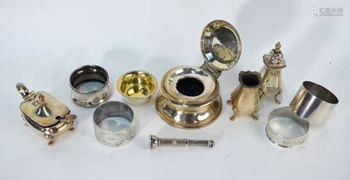 Silver cigar-piercer, napkin rings etc.