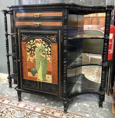 A Liberty style Victorian Aesthetic period ebonised and burr walnut serpentine form chiffonier