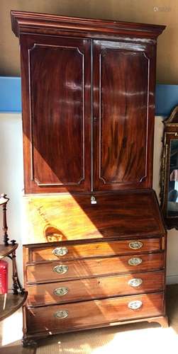 A late George III mahogany bureau cabinet