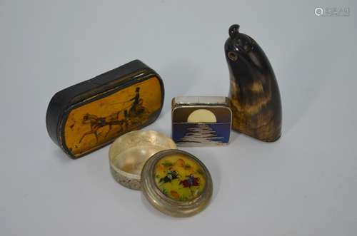 A 19th century horn snuff box and other boxes