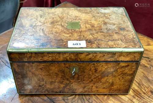 Victorian brass bound burr walnut box