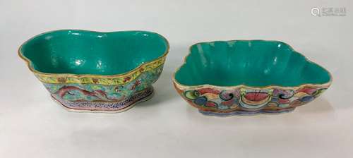 Two Chinese Canton famille rose shaped bowls