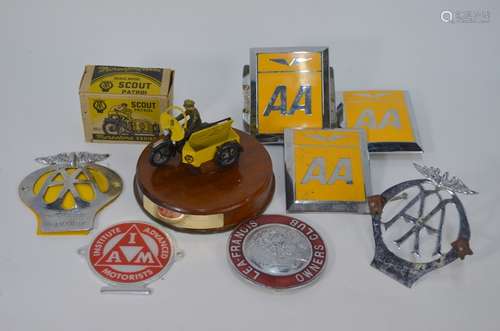 Various AA car-badges and other badges including