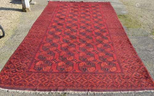 A large old Turkoman red ground carpet circa 1930's