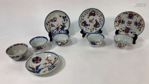 Five various tea bowls and saucers