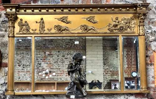 A Regency carved giltwood and gesso landscape overmantel mirror