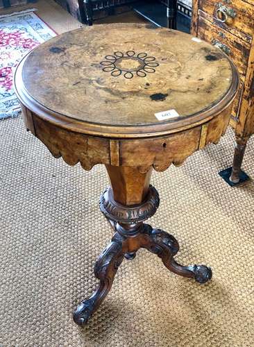 Victorian inlaid burr walnut work table