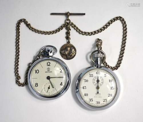 A chrome Services railway pocket watch and Smiths stopwatch