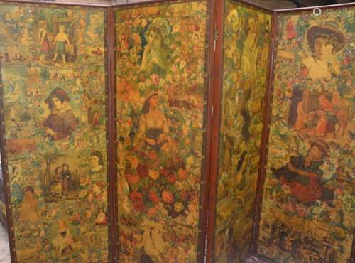 A Victorian four-fold double sided decoupage screen