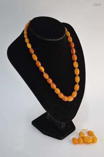 A row of graduated oval amber beads