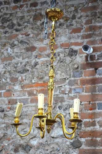 A good quality gilt metal five branch hanging electrolier