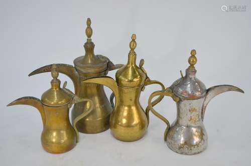 A Persian Qajor plated copper coffee pot and others