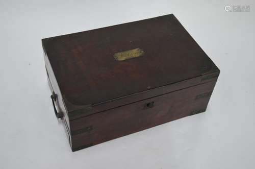 A 19th century brass bound mahogany campaign writing box