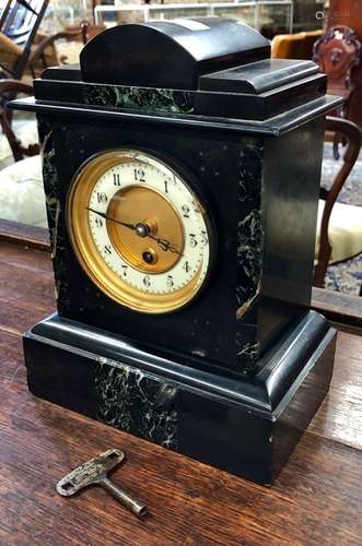 A Late Victorian slate mantel clock with two train 8-day movement