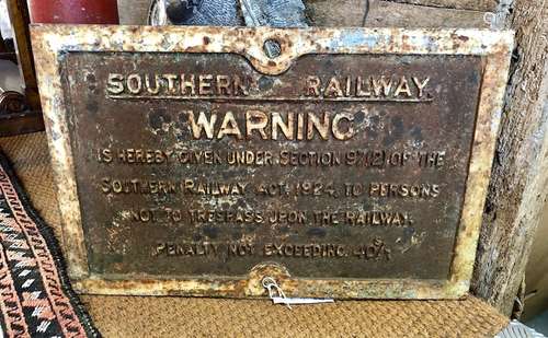 An original Southern Railway cast iron trespass warning sign