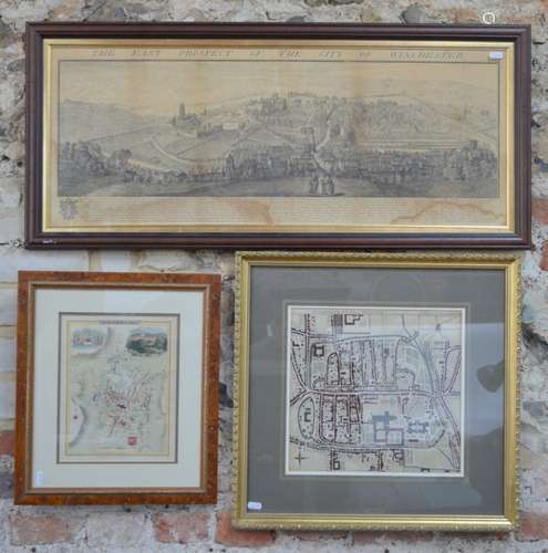 18th century engraving and two map engravings of Winchester