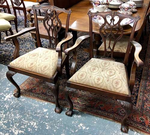 A set of six mahogany Chippendale style moulded ear-back dining chairs