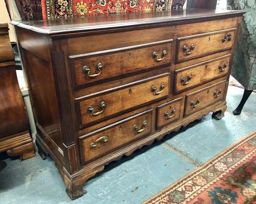 A George III cross-banded oak mule chest, Lancashire