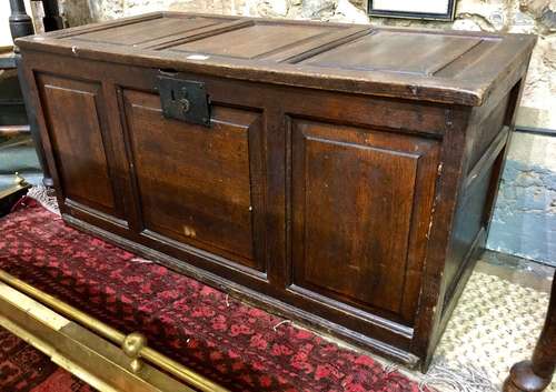 An 18th century style panelled oak coffer