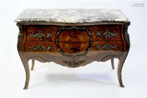 A Louis XV style Kingwood and inlaid serpentine commode