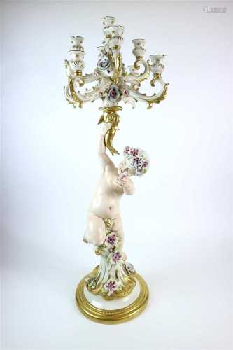 A large and impressive Capodimonte porcelain candelabrum