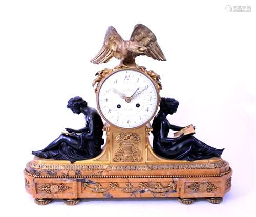 A French Louis XVI period month going Sienna marble clock