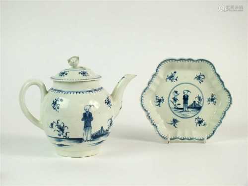 A Worcester 'Waiting Chinaman' teapot, cover and stand