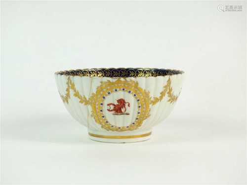 A Caughley polychrome fluted bowl