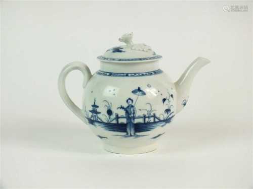 A rare Caughley 'Girl with Parasol' teapot and cover