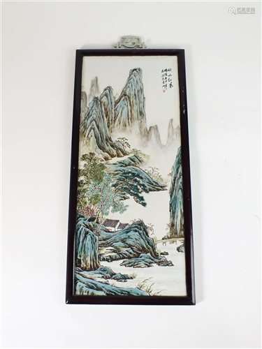 A Chinese porcelain famille verte 'landscape' plaque