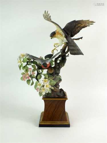 A Royal Worcester model of a Sparrowhawk and Bullfinch