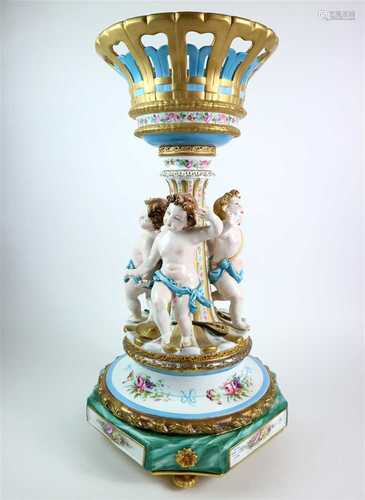 A Capodimonte Tiche porcelain reticulated basket on stand