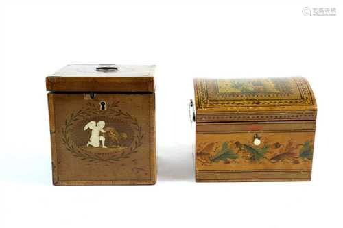 A 19th century continental pen work decorated box and a Regency tea caddy