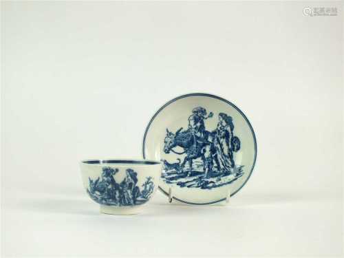 A rare Caughley 'Travellers' tea bowl and saucer