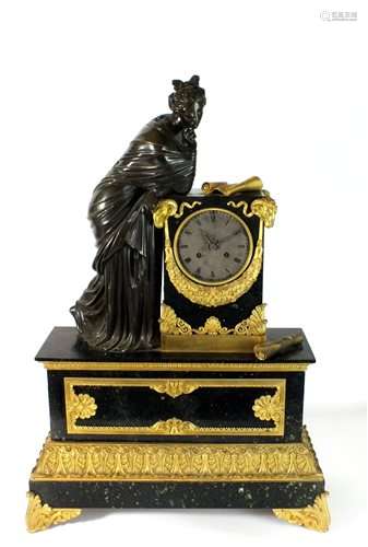 A French bronze ormolu and black marble mantel clock