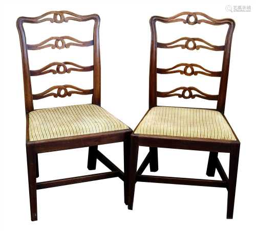 Seven 19th century mahogany ladder back dining chairs