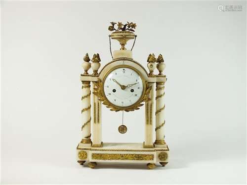 A French Louis XVI marble and ormolu portico clock