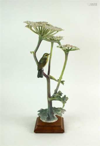 A Royal Worcester model of a Chiff Chaff on Hogweed