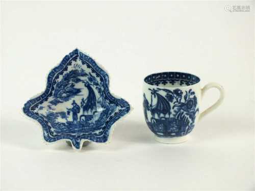 A Caughley pickle leaf dish and coffee cup