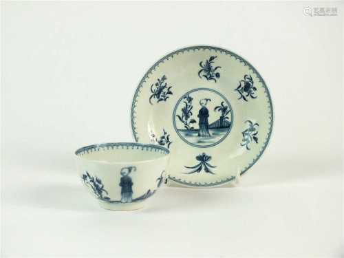 A Worcester porcelain 'Waiting Chinaman' tea bowl and saucer
